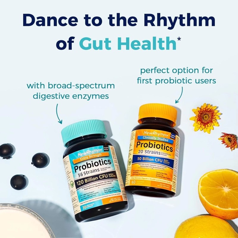 NewRhythm Probiotics 120 Billion CFU 36 Strains, 3-in-1 Probiotics for