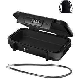 RUNTOO MU Portable Safe Box, Security Lock Case with 4-Digit Code, Waterproof Shockproof Travel Safe Lock Cash Box with Removable Wire Rope for Dorm, Travel, Beach, Hotel, Car, Home, Office