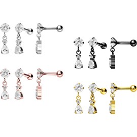 PIERCINGLINE Titanium Ear Piercing with Crystal and Crystal Drops Piercing as Ear Stud, Helix or Tragus in 4 Stylish Colours, Titanium