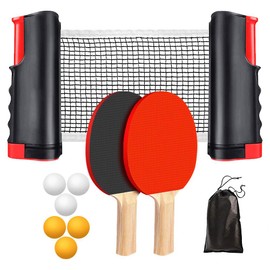 YOU ER MEI Red de Ping Pong, Raquetas y Pelotas Set, Juego de Tenis de Mesa con Red de Ping Pong retráctil (hasta 72" de Ancho), con 6 Bolas y 2 Paletas