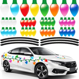 72 Pieces Christmas Reflective Car Magnets Decorations 48 Pieces Refrigerator Colorful Bulb Light Magnets with 24 Pieces Magnetic Wires Decals for Xmas Holiday Birthday Cars Mailbox Window Garage