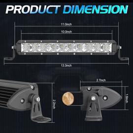 10 Inch Light Bar, Niwaker 50W Single Row LED Light Bar Spot Flood Combo Beam Driving Lights Off Road Reverse Backup Lighting Bumper Lights Waterproof Fog Lamps Slim LED Bars for Truck ATV UTV Boat