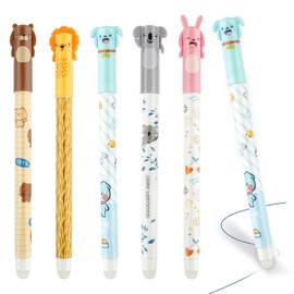 Deepton Pack of 5 Erasable Ballpoint Pens, Blue Erasable Pens, 0.5 mm Gel Pens, Erasable, Rollerball Pen, Cartoon Erasable Pen for Children, Students, Gift, School, Office Supplies