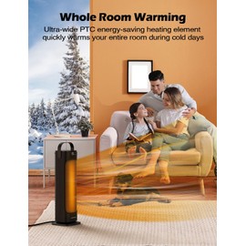 VAGKRI 24” Oscillating Ceramic Tower Space Heater，Fast Ceramic Heater with Thermostat and Remote,Portable Electric Heater with Tip-Over & Overheating Protection, 3 Modes for Bedroom, Office Black