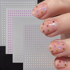 Star Nail Stickers Glitter Star Nail Art Decals Cute Independence Day Nail Art Supplies 6PCS Self-Adhesive Black Red White Purple Laser Silver Little Stars Design Gel Nail Stickers Charms Accessories