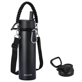 KXIAOCHEN 24 oz Insulated Water Bottle With Strap, Cold For 48 Hrs Leak Proof, Triple Wall Stainless Steel Sports Water Bottle With Straw And Spout Lid For Gym Hiking Travel