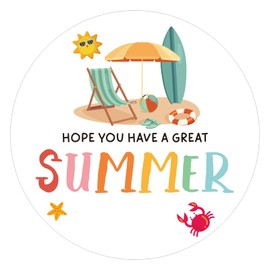 G2PLUS Summer Gift Stickers, 60 PCS Have A Great Summer Stickers, 2 Inch Round Beach Label Sticker for Envelope Seals, Gift Cards, Bags, Small Business, Hawaii Tropical Luau Party Favors