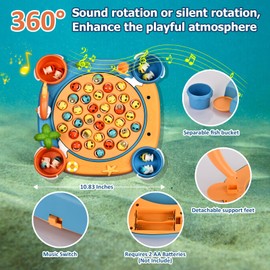 Jovarous Magnetic Fishing Game - Fishing Toy with 45 Fish, 8 Fishing Poles, 4 Support Feet, Rotating Board, On-Off Music, Convenient Bag - Classics Fish Toys for Toddlers & Kids Age 3 4 5 6 7 8 and Up