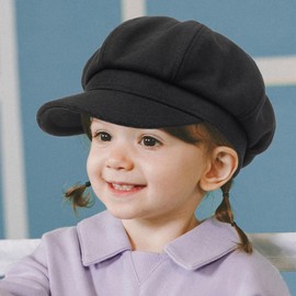 Kids Boys Girls Youth Newsboy Cap Adjustable Visor Wool Beret Hats Vintage Octagonal Hat Black