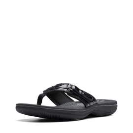 Clarks Women's Breeze Sea Flip-Flop, Black Synthetic Patent, 11 US