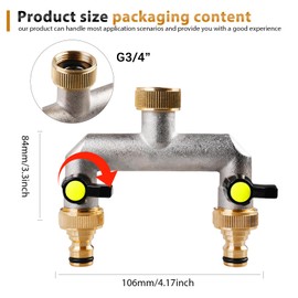 TOATELU 2-Way Tap Water Distributor: Distributor 3/4 Inch Nickel-Plated Brass for 2 Devices, Water Distributor 3/4 Inch, Tap Water Distributor for Adjusting and Shutting the Water Flow