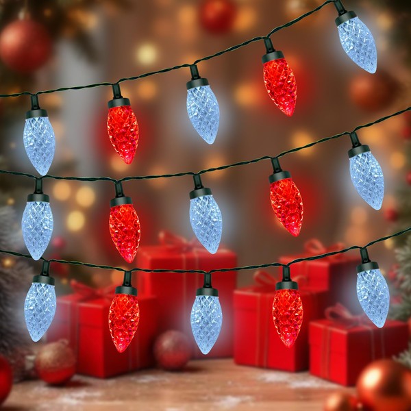 Cbebew C9 Christmas String Lights, 50LED 26FT Red and White