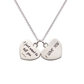 ALOV Jewelry Sterling Silver I just Want to Tell You I Love You Double Hearts Necklace, Two Pieces Hearts Necklace