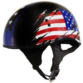 Hot Leathers HLT68 American Flag Black Glossy Motorcycle Skull Cap Half Helmet DOT Approved - Large