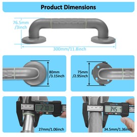 Rackickyer Shower Grab Bar,2 Pack 12 Inch 1.25" Diameter Non-Slip Grips Bathroom Bars with Glow-in-Dark Dots for Bathtubs and Showers, Handicap Shower Grab Bar for Seniors Elderly