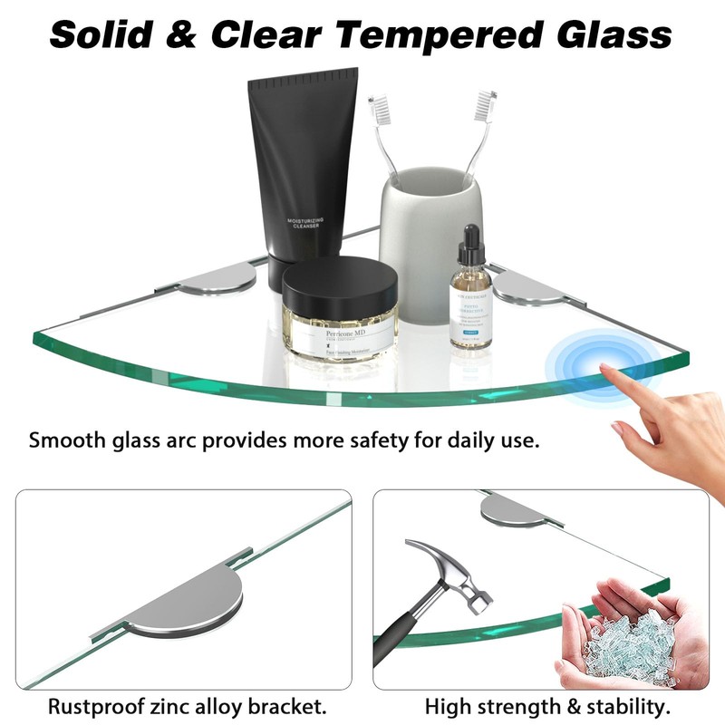 Corner Glass Shower Caddy 2 Pack 8MM-Thick Tempered Glass Shelf