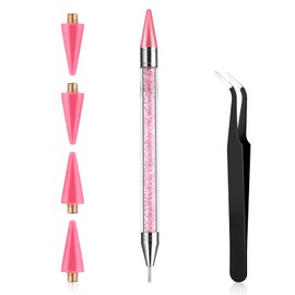 Prasacco Rhinestone Picker Tool, Rhinestones Applicator Rhinestone Picker Dotting Wax Pen Dual-Ended Rhinestones Applicator Nail Art DIY Tools with 4 Extra Wax Tips and 1 Tweezer for DIY (Pink)