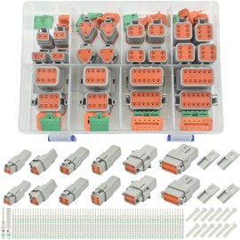 205 PCS Deutsch Connector Kit, DT 2 3 4 6 8 12 Pin Connectors, IP67 Waterproof Electrical Connectors Plug with 70 Pairs Size 16 Solid Contacts for Car Truck Boat, 205 PCS(Solid Contacts)