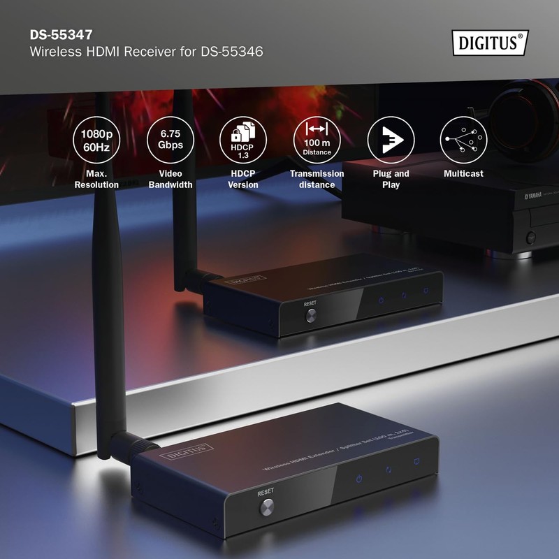 DIGITUS DS-55347 Wireless HDMI Extender/HDMI Splitter (1:4) - Full HD