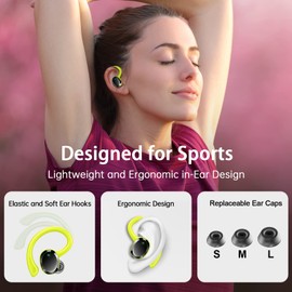 Rulefiss Q38 Wireless Earbuds, Bluetooth 5.3 Headphones with HD Mic, 48H Stereo Noise Cancelling Ear Buds, Sports Earphones with EarHooks, Dual LED Display, USB-C, IP7 Waterproof, for Running Fitness
