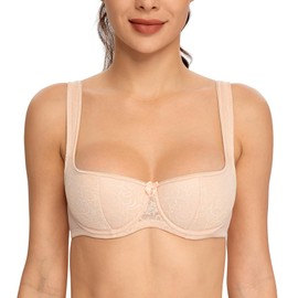 Lemorosy Women's Dirndl Bra Push Up Balconette Bra with Underwire Half Cup with Padded Straps, beige, 70F