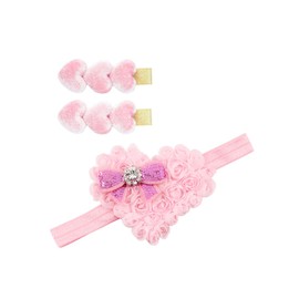 Pink Valentine's Headband Bow Hair Clips Pin Pink Hairband Hairclips Hairpins JHV16 (Set-B)