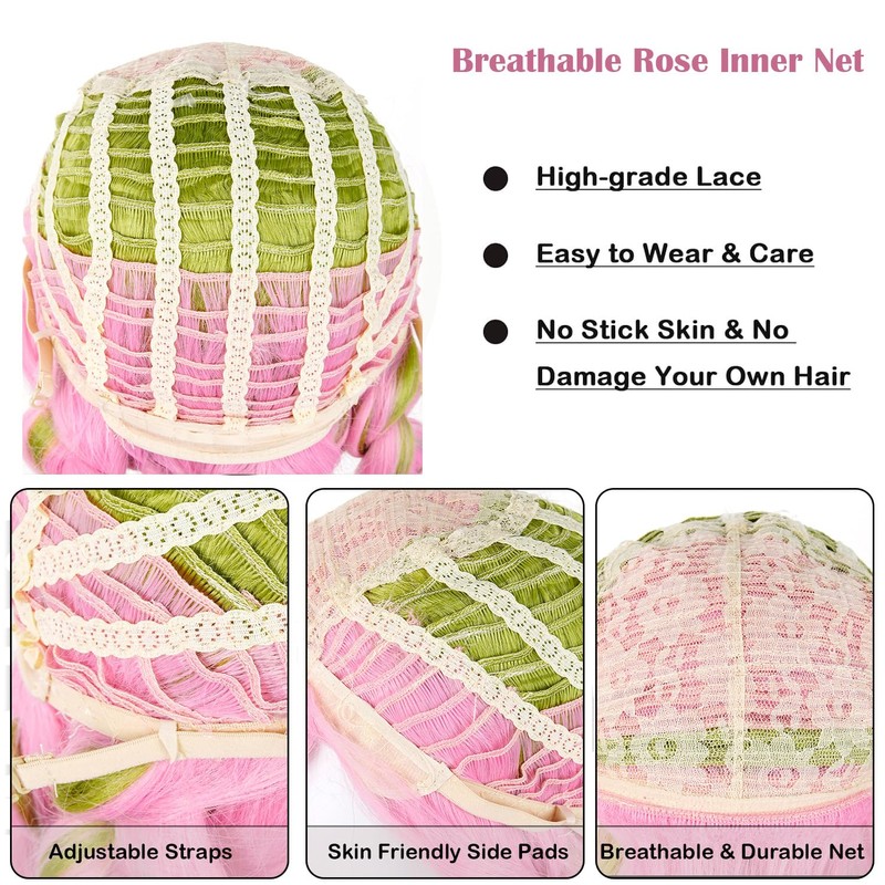 LABEAUTÉ Anime Mitsuri Cosplay Wig – Pink & Green Braided
