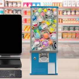 Candy Vending Machine 4X 25 Cents Toys Candy Dispenser Gumball Machine for Retail Stores Parks Game Halls and Home,10.2x10.2x25.2in,with 2 Keys (Blue)