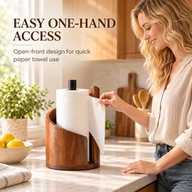 Wooden Paper Towel Holder for Countertops – Mountain-Shaped Solid Wood Kitchen Roll Stand for Home & Office