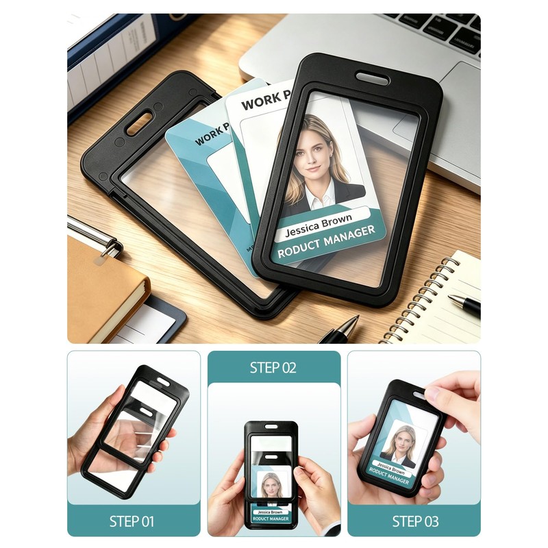 BelroseHom 3 Pack Sliding Badge Holder with Double-Sided Clear Windows,