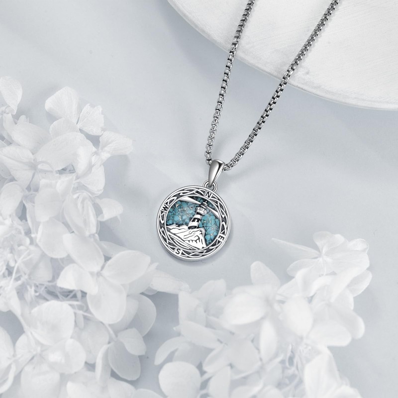 ONEFINITY Lighthouse Necklace for Women Sterling Silver Turquoise Compass Pendant
