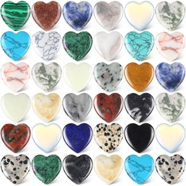 Nuenen 40 Pcs Valentine's Heart Shaped Worry Stones Bulk 1 Inch Heart Rystal Stone Mini Love Pocket Assorted Polished Rock Gemstones for Kindness Affirmation Anxiety Mother Gift(Stylish)