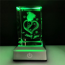 3D Rose and Heart Crystal Multicolor Night Light Mood Light Decolamp, I Love You Gifts Ideas for Girlfriend Wife Mum Her Women Couple,Anniversary Valentines Birthday Wedding Unique Special Presents
