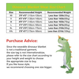 SunBritly Wearable Dinosaur Blanket Hoodie Animal Sleeping Bags for Kids Adult Soft Cozy Dinosaur Gifts(M fit for 4'9"-5'1")