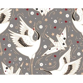 Christmas Fabric - Beautiful Origami Paper Bird & Stars on Grey Background 100% Cotton 59" Wide (76438MSA)