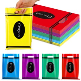 Ecally 50 Pcs Plastic Crayon Gift Bags Bulk Back to School Gift Bags 5 Colors Crayon Party Favors for Preschool Kindergarten Welcome Back to School Birthday Party Wrapping Supplies