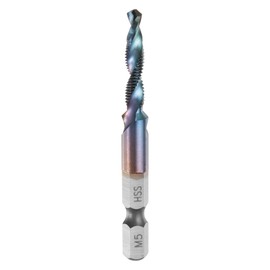 Sourcing Map 1pcs x M5 x 0.8 Combination Drill and Tap Bit, 1/4" Hex Shank, Blue Nano Coated HSS4341, 3-in-1 Drilling, Tapping, Countersinking