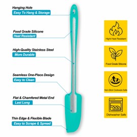 Silicone Jar Spatulas, Vovoly Small Seamless Design Rubber Scraper with Stainless Steel Core, Heat Resistant and Non-Stick Mini Spatula for Jars and Blenders, BPA Free,11 IN, Teal