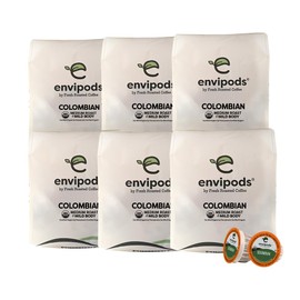 Fresh Roasted Coffee, Organic Colombian envipods | BPI Compostable, USDA Organic, Kosher | Med Roast 72 Count for K Cup Brewers | Not for use in Ninja or Hamilton Beach Brewers