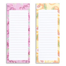 Peach Tree Shade Magnetic Notepads, 2-Pack 60 Sheets Per Pad 3.5” x 9”, for Fridge, Kitchen, Shopping, Grocery, to-Do List, Memo, Reminder, Book, Party, Stationery, (Fruitnotes Cherry & Peach)