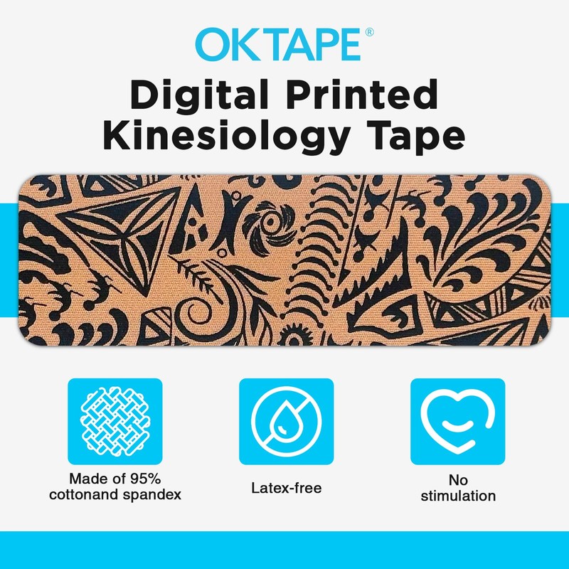 OK TAPE Hypoallergenic Digtal Printed Kinesiology Tape, Elastic Sports Athletic
