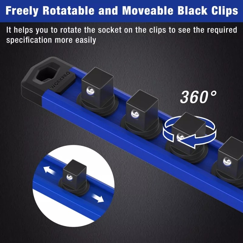 WORKPRO Magnetic Socket Organizer Sets 6-Piece Aluminum Alloy Socket Rail