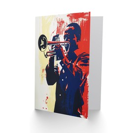 Artery8 Greeting Card Jazz Music Trumpet Player Portrait Graphic Design Blank For Him Or Her Art Birthday Card