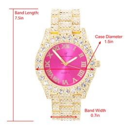 Charles Raymond Women's Big Rocks Bezel Colored Dial with Roman Numerals Fully Iced Out Watch - ST10327LA (Gold-Pink)