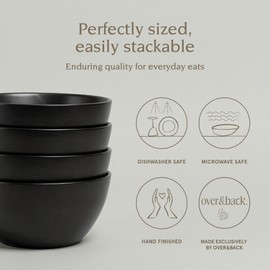 over&back Coupe Cereal Bowl Set - Stoneware Dishes - Comes with 4 Cereal Bowls - Easy-to-Stack Breakfast Place Settings - 6" x 6" x 2.6" - 25oz - Semi-Matte Black