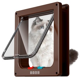 FAREVER Large Cat Door Interior Door Pet Door for Cat Exterior Door 4 Modes Locking Suitable for Window and Wall (Brown)