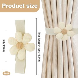 Curtain Tie Backs, 4PCS Flower Tie Backs for Curtains, Creative Curtain Tiebacks, Flower Shaped Curtain Ropes, Elastic Band Curtain Holder Buckles for Home Office Cafe Decorative Curtain(Beige)
