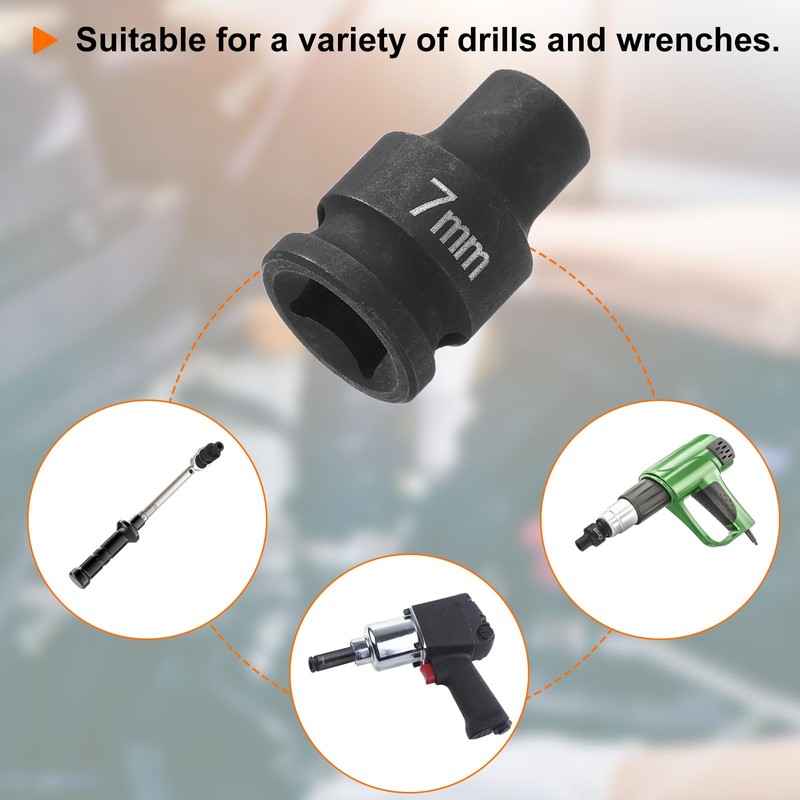 sourcing map Deep Impact Socket 3/8" Square Drive by 7mm