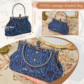 Amylove 1920s Vintage Beaded Clutch Evening Bags for Women Bride Wedding Guests Gift Purse Graduation Prom Party Clutch(Dark Blue)
