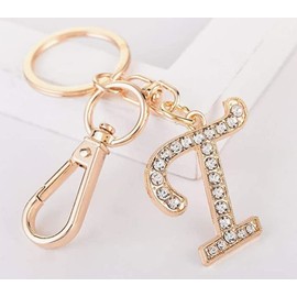 Rohans Womens Gold Plated Alloy Car Key Ring with Crystal Rhinestone Alphabet Initial Letter Keychain (T)